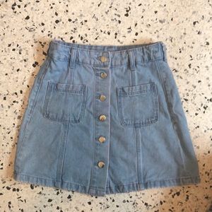 Button up denim skirt with pink fade